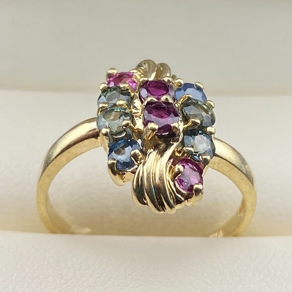 RARE Vtg. XPS Precious Sales Corp. 10K Gold Ring Sz. 8 - 10 Topaz Stone 5 Colors - Picture 6 of 16